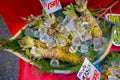 OSAKA, JAPAN - JULY 18, 2017: Fresh wasabi root are sold along the street at Kuromon Ichiba market, Nipponbashi, Osaka Royalty Free Stock Photo