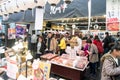 Osaka, Japan - 3 Mar 2018; Japanese local people, tourists and travelers walking and eating at Kuromon Ichiba Market fish market