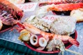 Osaka, Japan - November 19, 2017 :Many fresh seafood at Kuromon