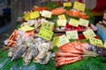 Osaka, Japan - November 19, 2017 :Many fresh seafood at Kuromon