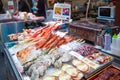 Osaka, Japan - November 19, 2017 :Many fresh seafood at Kuromon
