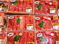 Packing sliced beef for sale at Kuromon Ichiba market