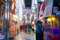 Osaka, Japan - November 20, 2017 :Shinsekai street with restaurant and retail stores. It is located in the Shinsekai district