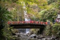 OSAKA, JAPAN -NOVEMBER 07, 2019: tourist Autumn season Red Maple Leaf Fall Foliage at Minoo waterfall in osaka, Japan Royalty Free Stock Photo