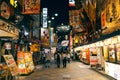Night view of Shinsekai district food restaurant street in Osaka, Japan