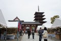 Overcast view of the historical Shitennoji Five-Storied Pagoda of Shitenno ji