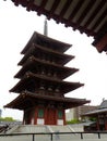 Overcast view of the historical Shitennoji Five-Storied Pagoda of Shitenno ji