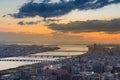 Osaka residence area with river crossover downtown during sunset Royalty Free Stock Photo