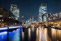 Osaka skyscraper building in Nakanoshima district at night in Osaka, Japan