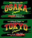 Osaka Tokyo typeface grunge vintage college, for print on t shirts etc.