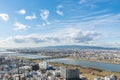 Osaka urban city and Yodo river from rooftop view. Japan