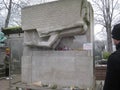 Oscar Wilde`s grave stone monument in the PÃÂ¨re Lachaise Cemetery, Paris