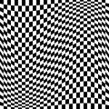 Oscillation, ripple, squeeze warp. Curve, camber element. Wavy, waving distortion on checkered, chequered, chess board pattern.