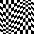 Oscillation, ripple, squeeze warp. Curve, camber element. Wavy, waving distortion on checkered, chequered, chess board pattern.