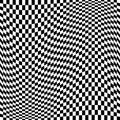 Oscillation, ripple, squeeze warp. Curve, camber element. Wavy, waving distortion on checkered, chequered, chess board pattern.