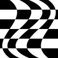 Oscillation, ripple, squeeze warp. Curve, camber element. Wavy, waving distortion on checkered, chequered, chess board pattern.