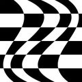 Oscillation, ripple, squeeze warp. Curve, camber element. Wavy, waving distortion on checkered, chequered, chess board pattern.