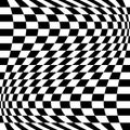 Oscillation, ripple, squeeze warp. Curve, camber element. Wavy, waving distortion on checkered, chequered, chess board pattern.