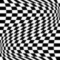 Oscillation, ripple, squeeze warp. Curve, camber element. Wavy, waving distortion on checkered, chequered, chess board pattern.