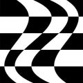 Oscillation, ripple, squeeze warp. Curve, camber element. Wavy, waving distortion on checkered, chequered, chess board pattern.