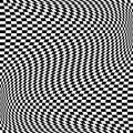 Oscillation, ripple, squeeze warp. Curve, camber element. Wavy, waving distortion on checkered, chequered, chess board pattern.