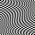Oscillation, ripple, squeeze warp. Curve, camber element. Wavy, waving distortion on checkered, chequered, chess board pattern.
