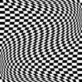 Oscillation, ripple, squeeze warp. Curve, camber element. Wavy, waving distortion on checkered, chequered, chess board pattern.