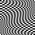 Oscillation, ripple, squeeze warp. Curve, camber element. Wavy, waving distortion on checkered, chequered, chess board pattern.