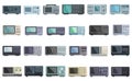 Oscillograph icons set cartoon vector. Circuit spectrum