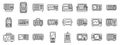Oscillograph icons set. Large set of oscilloscope icons featuring different types of digital measurement devices for