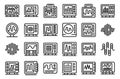 Oscillograph icons set outline vector. Spectrum circuit