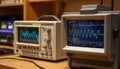 Oscilloscope screen display, electronic equipment, technology tool, waveform, Stock Photo, Generative AI