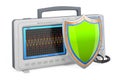 Oscilloscope with shield, 3D rendering Royalty Free Stock Photo