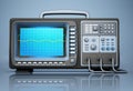 Oscilloscope standing on blue background. 3D illustration