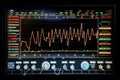 Oscilloscope waveform on its screen. Generative AI Royalty Free Stock Photo