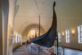 Oseberg ship excavated from ship burial archeological site, exhibited in Viking Ship Museum on Bygdoy peninsula of Oslo, Norway Royalty Free Stock Photo