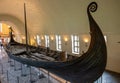 Oseberg ship excavated from ship burial archeological site, exhibited in Viking Ship Museum on Bygdoy peninsula of Oslo, Norway Royalty Free Stock Photo