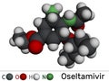 Oseltamivir antiviral drug molecule. Molecular model. 3D rendering