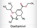 Oseltamivir antiviral drug molecule. Skeletal chemical formula