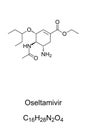 Oseltamivir, also known as Tamiflu, chemical formula and structure