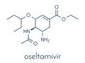 Oseltamivir influenza virus drug molecule. Skeletal formula.