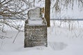 Oshevensk, Shiryaikha village, Russia, Febryary, 11, 2018. Tombstone at the burial place of merchant Druzhinin Peter Vasilyevich n