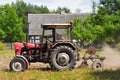 Tractor in the field. Open-air museum in Osiek by the river Notec