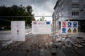 OSIJEK, CROATIA - SEPTEMBER 15, 2023: Sign promoting an infastructure street reconstruction project funded by the European Union