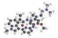 Osimertinib cancer drug molecule. 3D rendering. Atoms are represented as spheres with conventional color coding: hydrogen (white