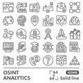 Osint analytics symbols collection or sketches, open source data theme with line style signs for web and app. Vector Royalty Free Stock Photo