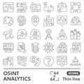 Osint analytics symbols collection or sketches, open source data theme with thin line style signs for web and app Royalty Free Stock Photo