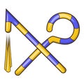 Osiris crossed hook and flail icon, cartoon style