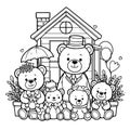 Vector hand drawn outline childish illustration of a bear family Royalty Free Stock Photo
