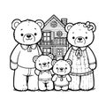 Vector hand drawn outline childish illustration of a bear family Royalty Free Stock Photo